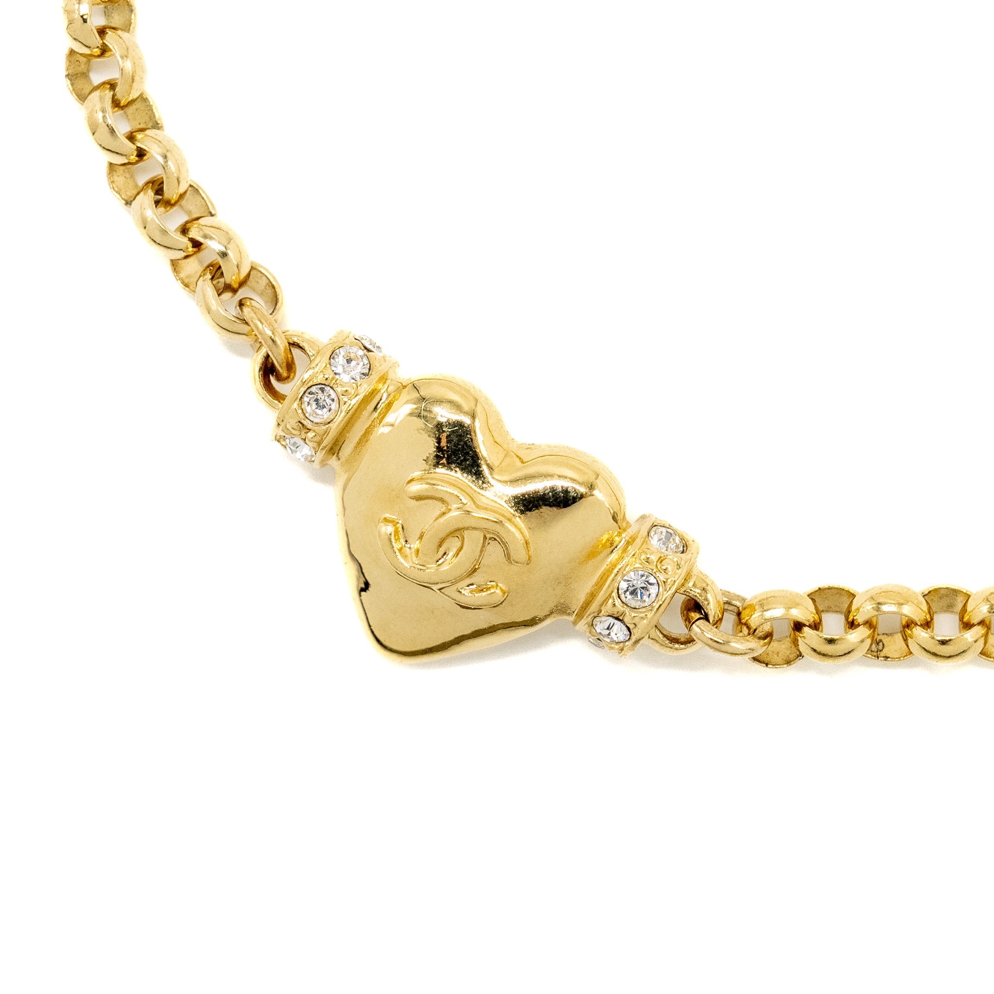CHANEL HEART SHAPE CRYSTAL CHOCKER/NECKLACE GOLD TONE