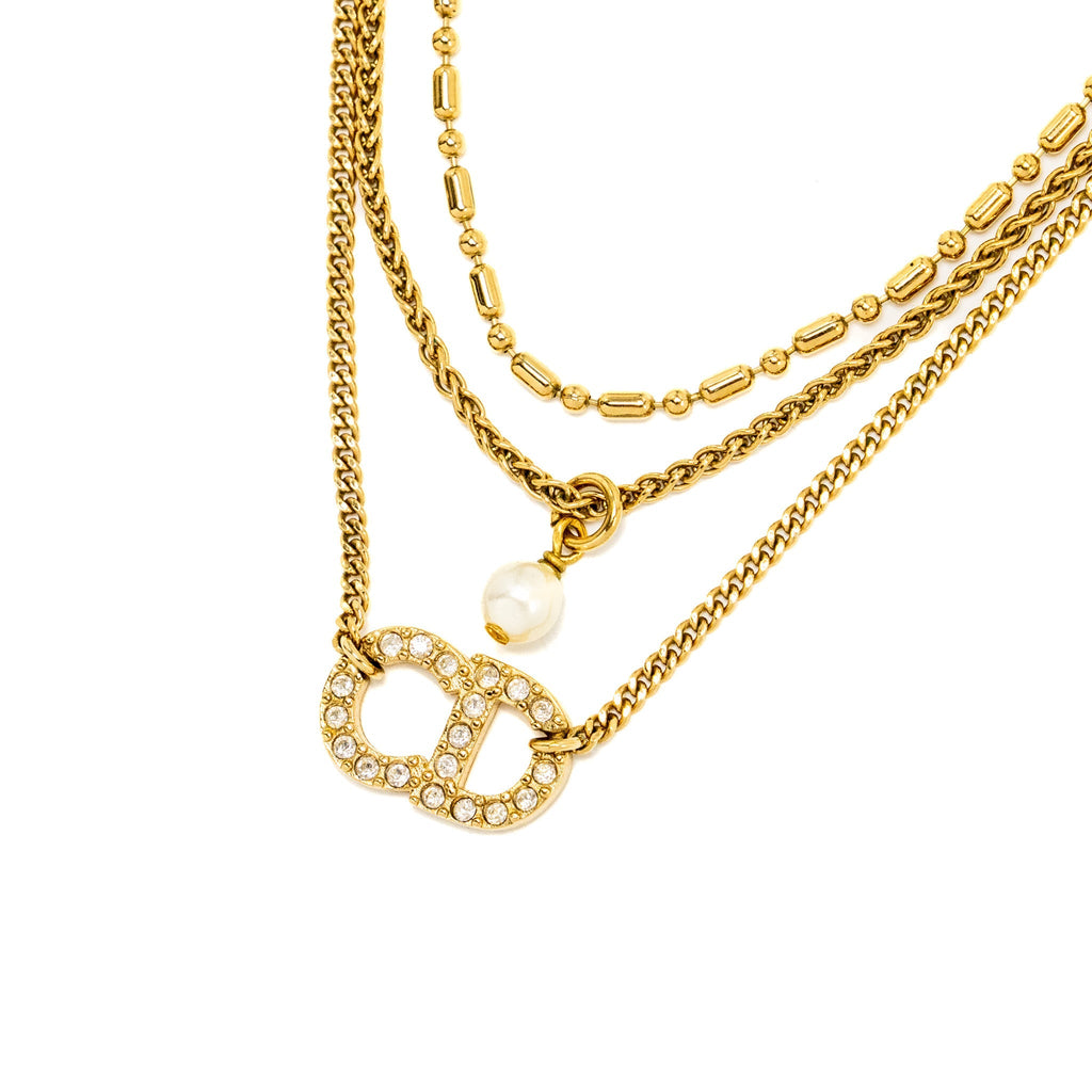 DIOR CD AND PEARL NECKLACE CRYSTAL GOLD TONE