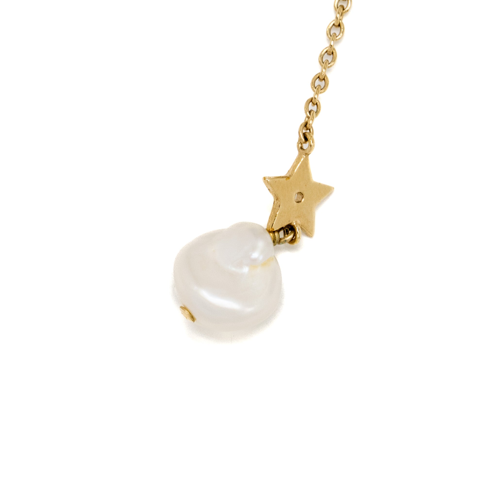 DIOR CD STAR AND PEARL DROP NECKLACE CRYSTAL GOLD TONE