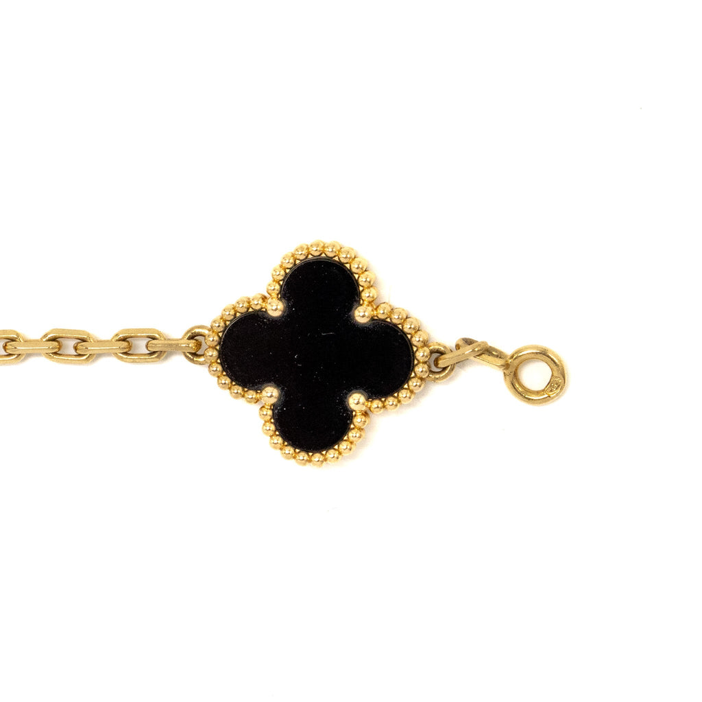 VAN CLEEF & ARPELS VINTAGE ALHAMBRA BRACELET 5 MOTIFS YELLOW GOLD, ONYX