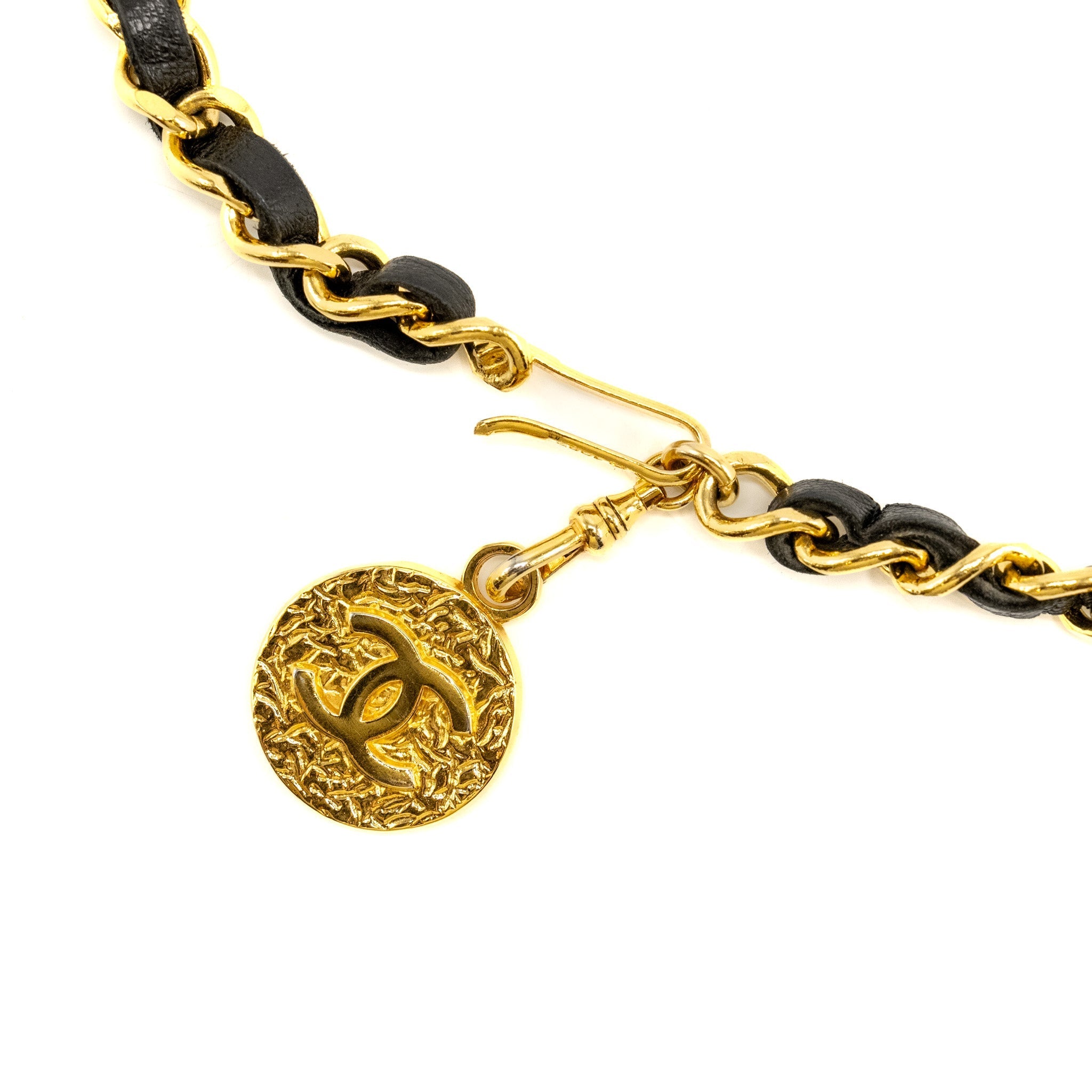 CHANEL VINTAGE STRAND LEATHER CHAIN BELT LAMBSKIN 24K GOLD PLATED