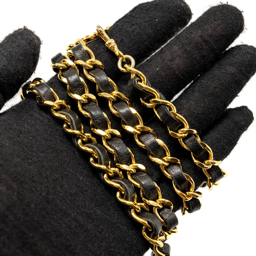 CHANEL VINTAGE STRAND LEATHER CHAIN BELT LAMBSKIN 24K GOLD PLATED
