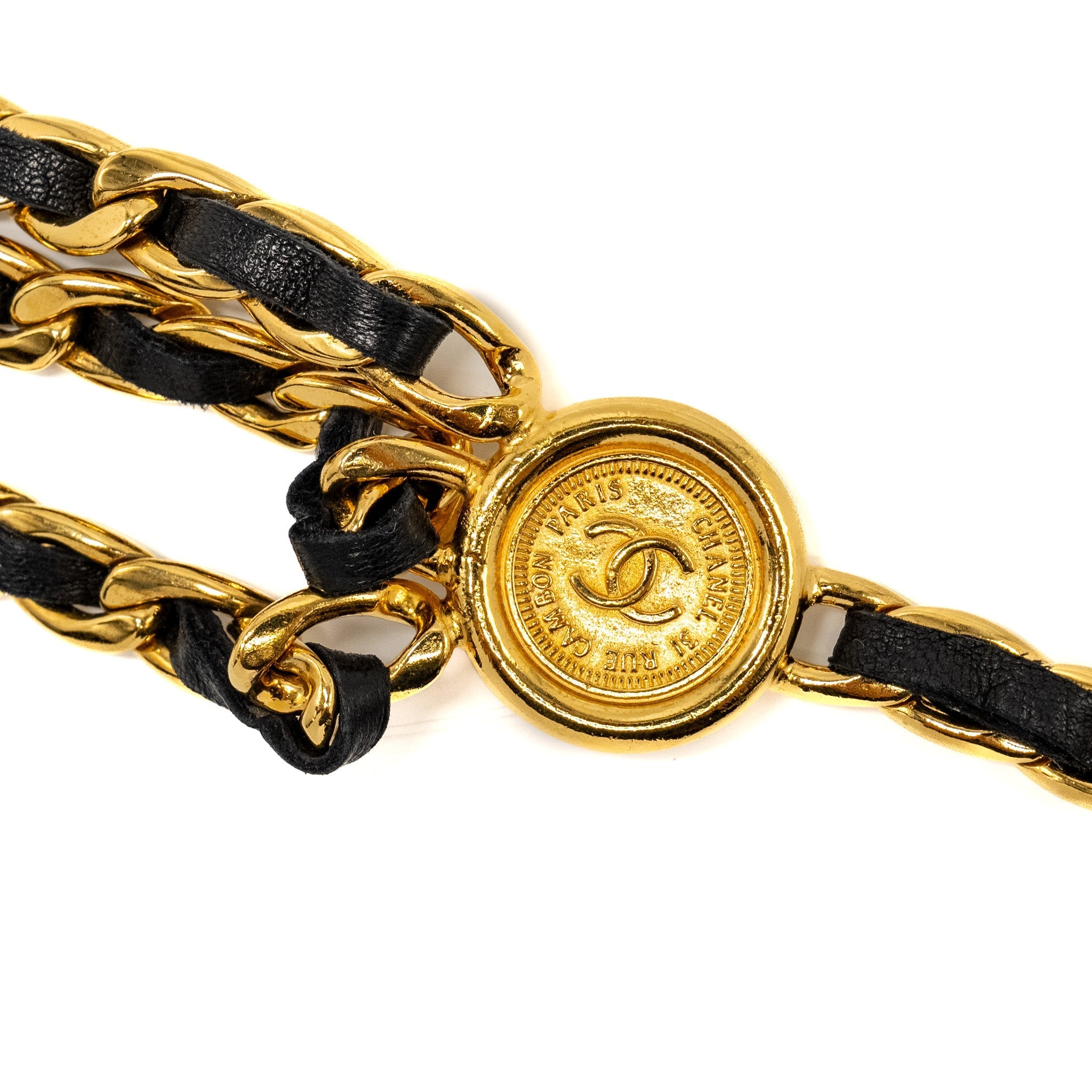 CHANEL VINTAGE 3-TIER STRAND LEATHER CHAIN BELT LAMBSKIN 24K GOLD PLATED