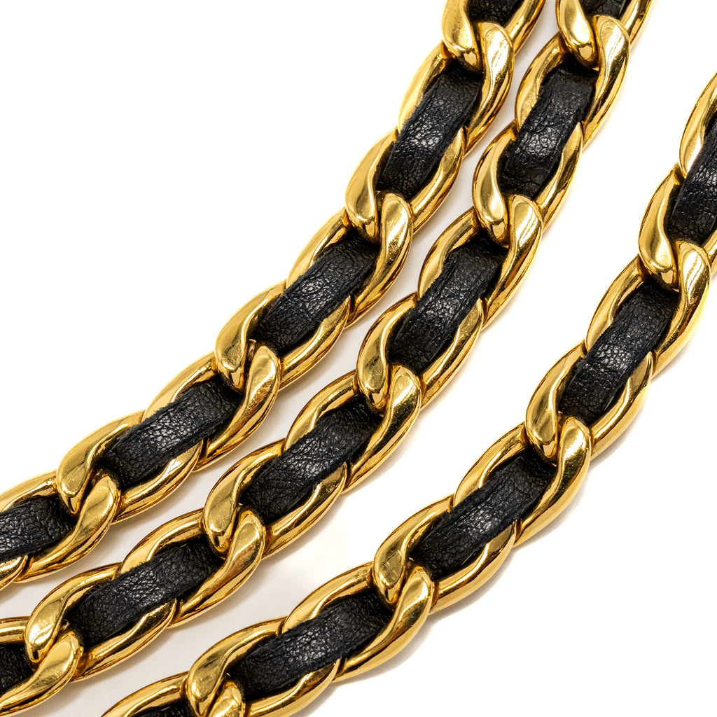 CHANEL VINTAGE 3-TIER STRAND LEATHER CHAIN BELT LAMBSKIN 24K GOLD PLATED