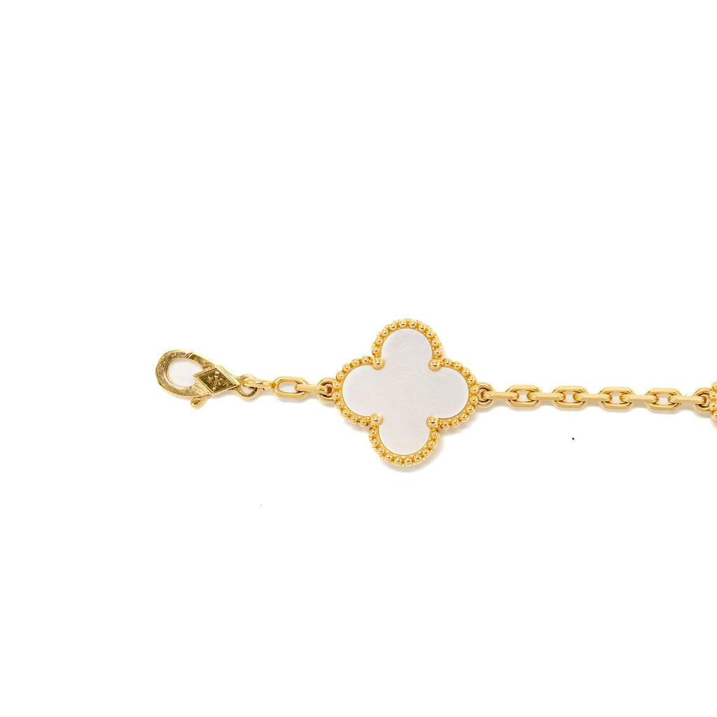 VAN CLEEF & ARPELS VINTAGE ALHAMBRA 5 MOTIF BRACELET YELLOW GOLD / WHITE MOTHER OF PEARL