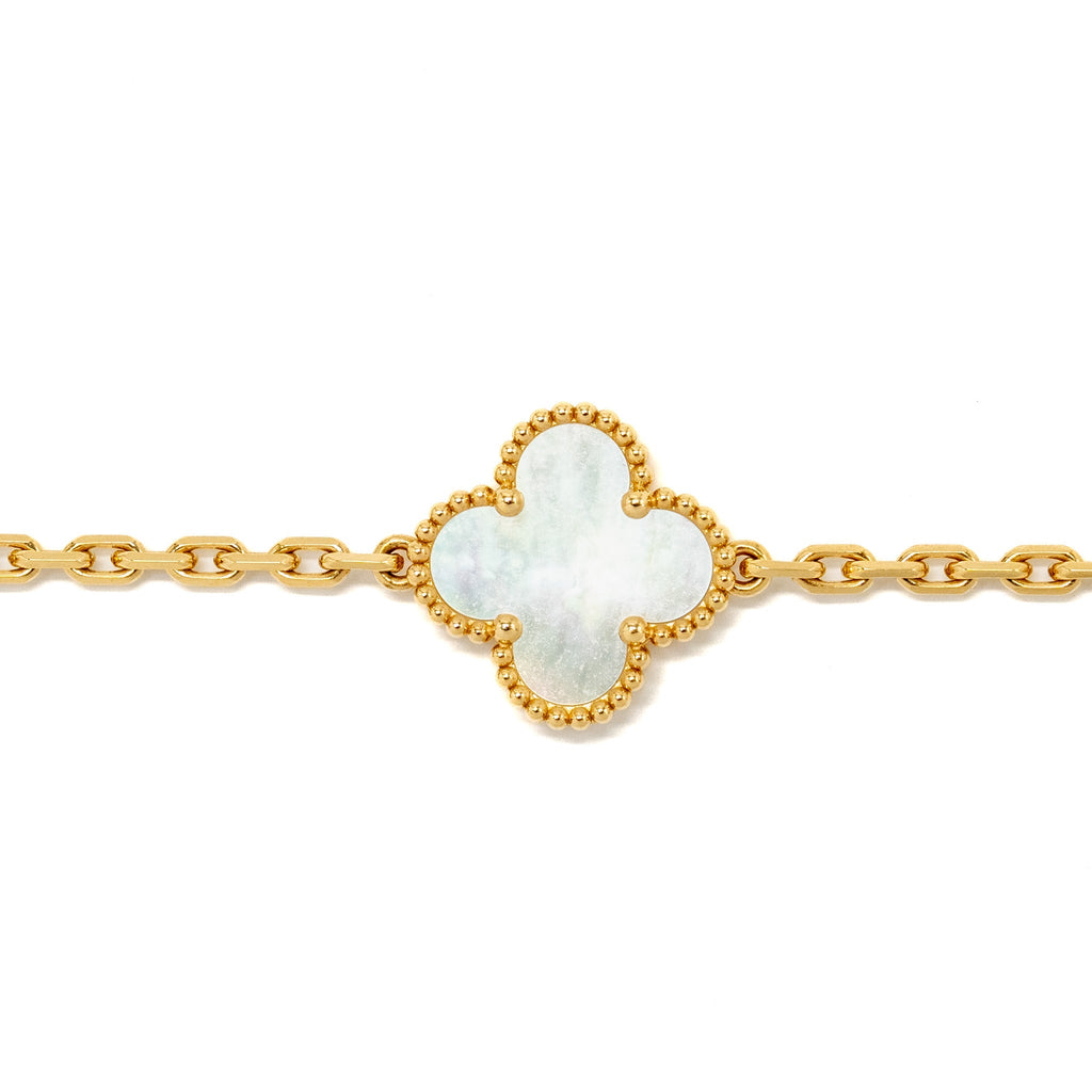 VAN CLEEF & ARPELS VINTAGE ALHAMBRA 5 MOTIF BRACELET YELLOW GOLD / WHITE MOTHER OF PEARL