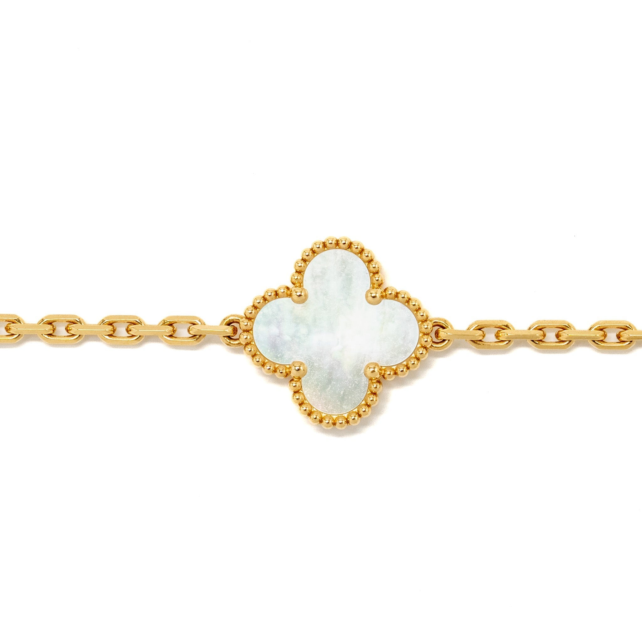 VAN CLEEF & ARPELS VINTAGE ALHAMBRA 5 MOTIF BRACELET YELLOW GOLD / WHITE MOTHER OF PEARL