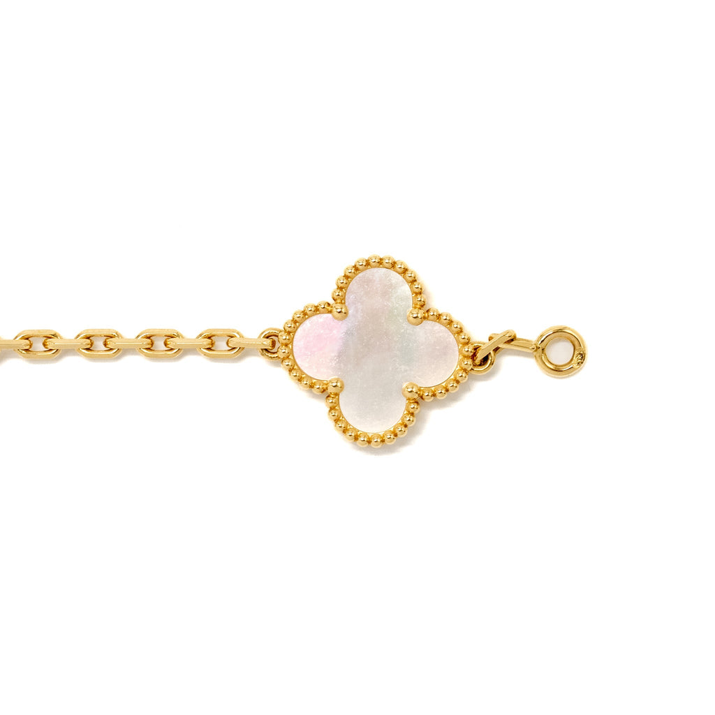 VAN CLEEF & ARPELS VINTAGE ALHAMBRA 5 MOTIF BRACELET YELLOW GOLD / WHITE MOTHER OF PEARL