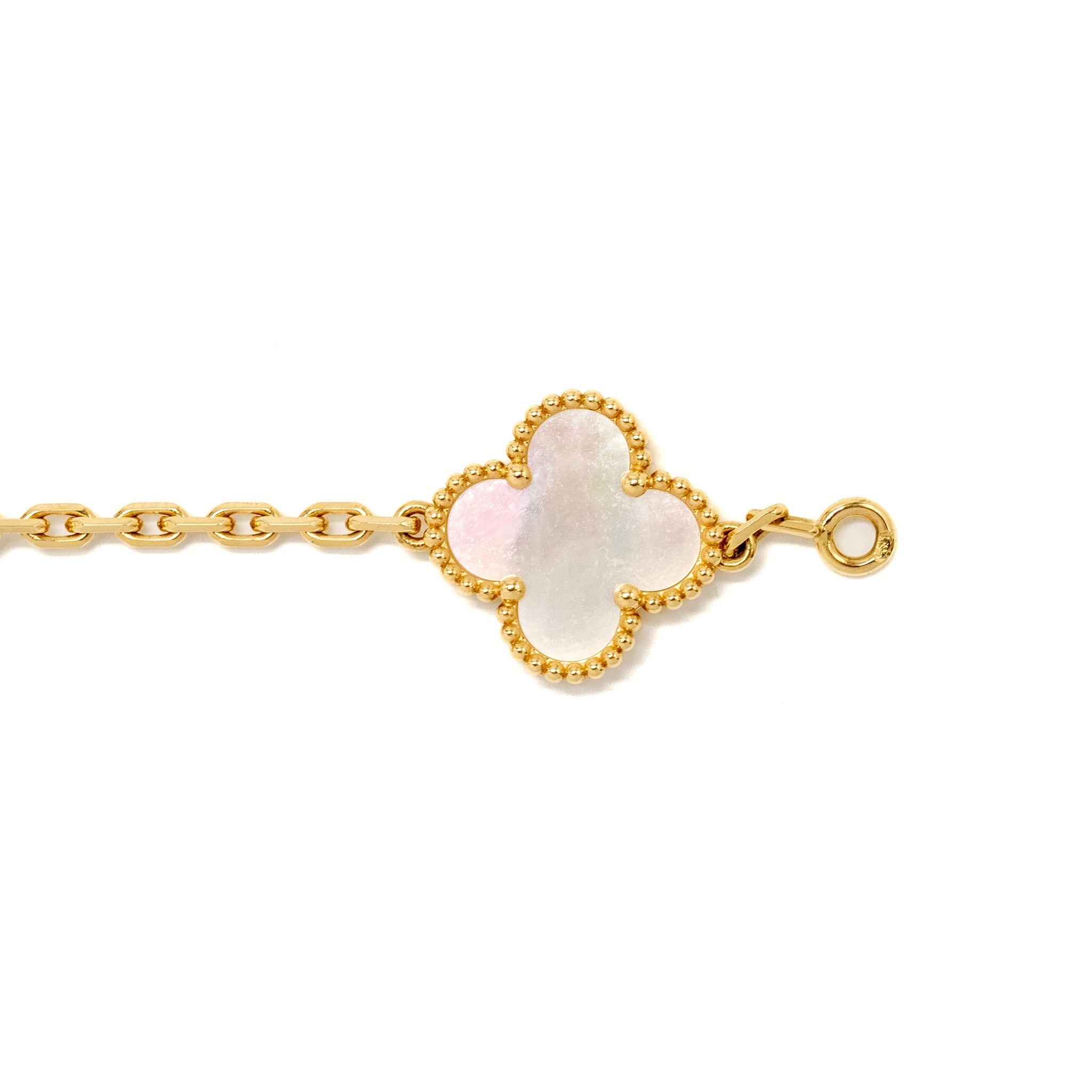 VAN CLEEF & ARPELS VINTAGE ALHAMBRA 5 MOTIF BRACELET YELLOW GOLD / WHITE MOTHER OF PEARL