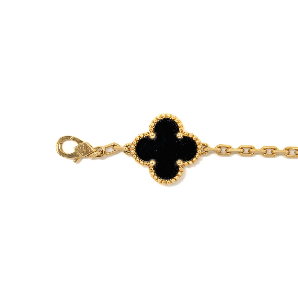 VAN CLEEF & ARPELS VINTAGE ALHAMBRA 5-MOTIF BRACELET YELLOW GOLD, ONYX