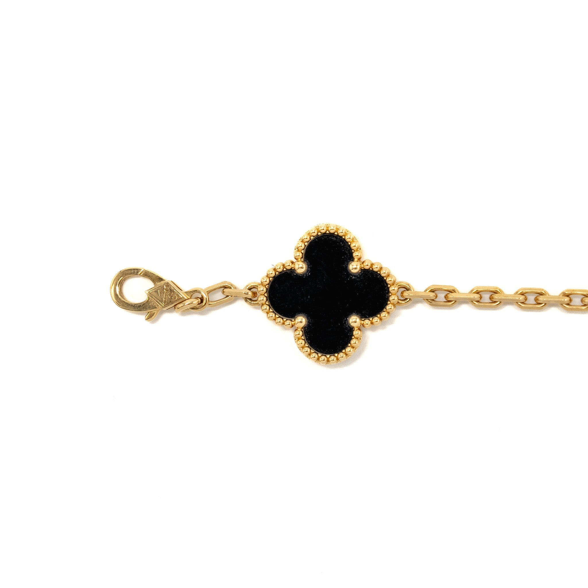 VAN CLEEF & ARPELS VINTAGE ALHAMBRA 5-MOTIF BRACELET YELLOW GOLD, ONYX