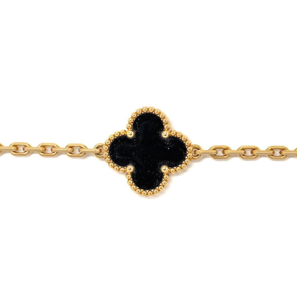 VAN CLEEF & ARPELS VINTAGE ALHAMBRA 5-MOTIF BRACELET YELLOW GOLD, ONYX