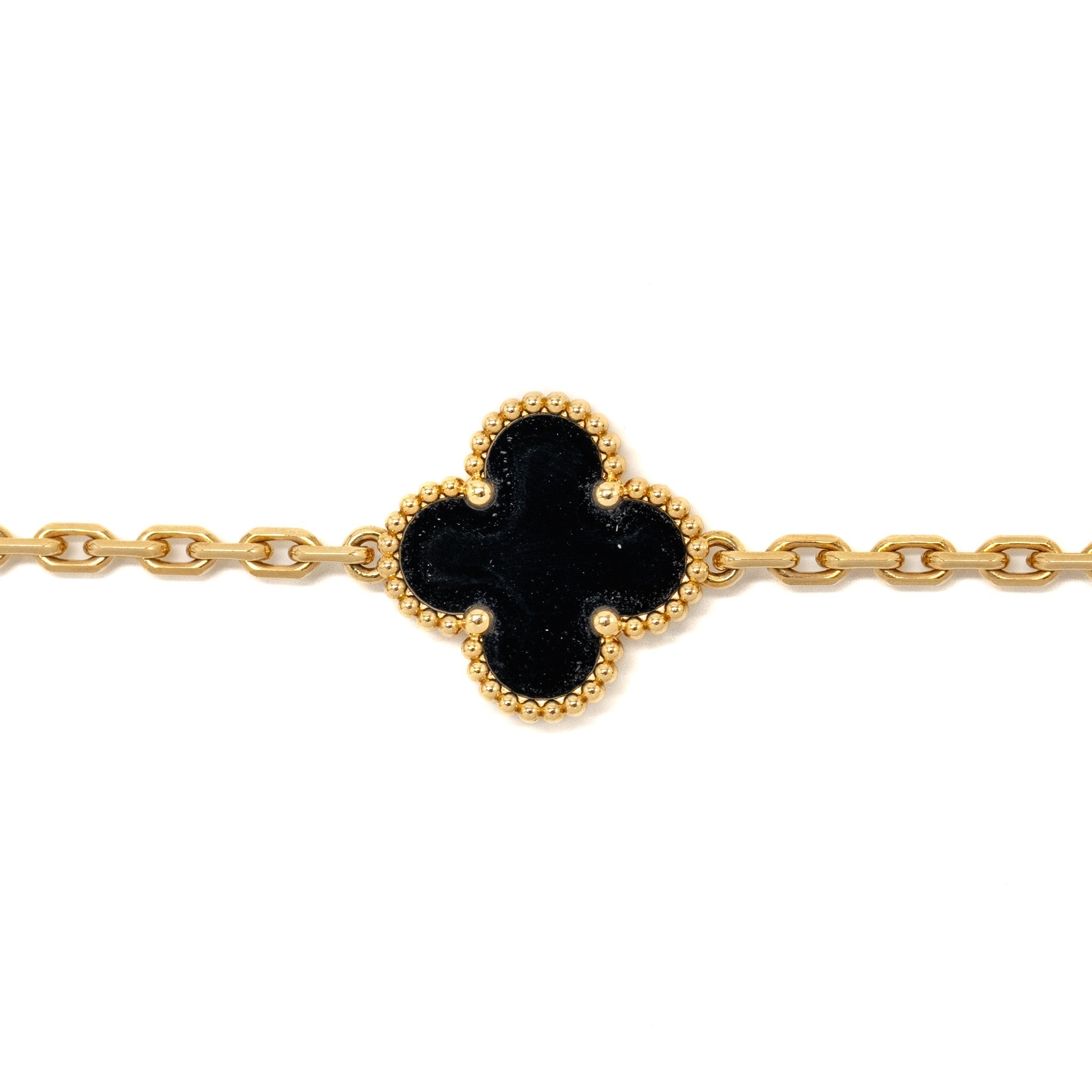 VAN CLEEF & ARPELS VINTAGE ALHAMBRA 5-MOTIF BRACELET YELLOW GOLD, ONYX