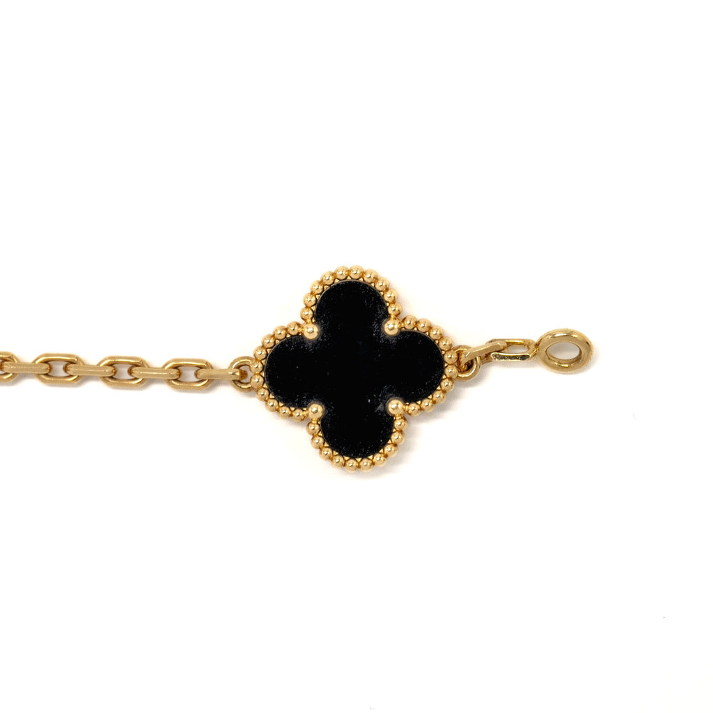 VAN CLEEF & ARPELS VINTAGE ALHAMBRA 5-MOTIF BRACELET YELLOW GOLD, ONYX