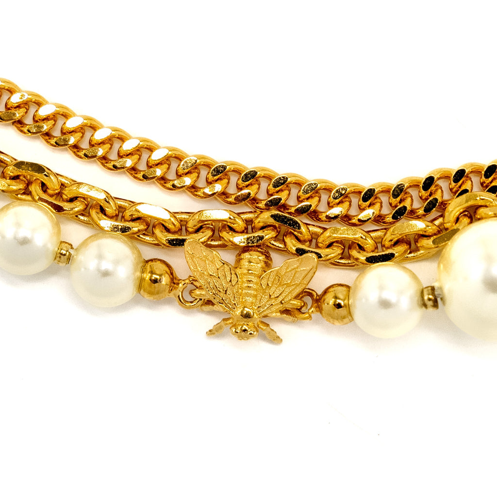 DIOR STAR/CLOVER/BEE/PEARL/CD NECKLACE GOLD TONE