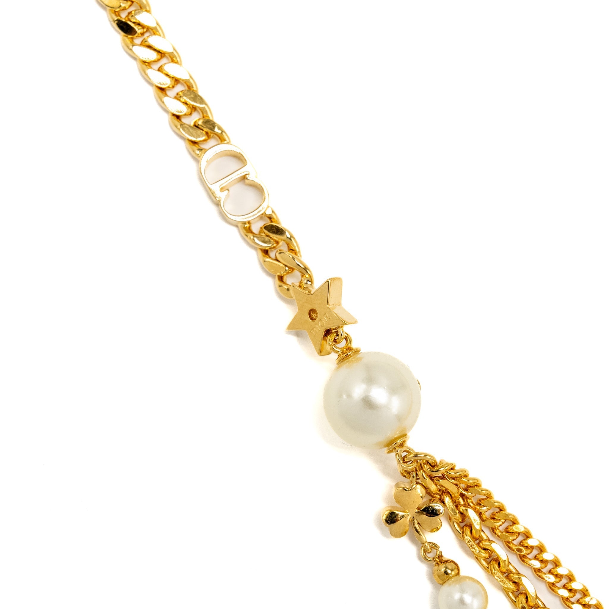 DIOR STAR/CLOVER/BEE/PEARL/CD NECKLACE GOLD TONE