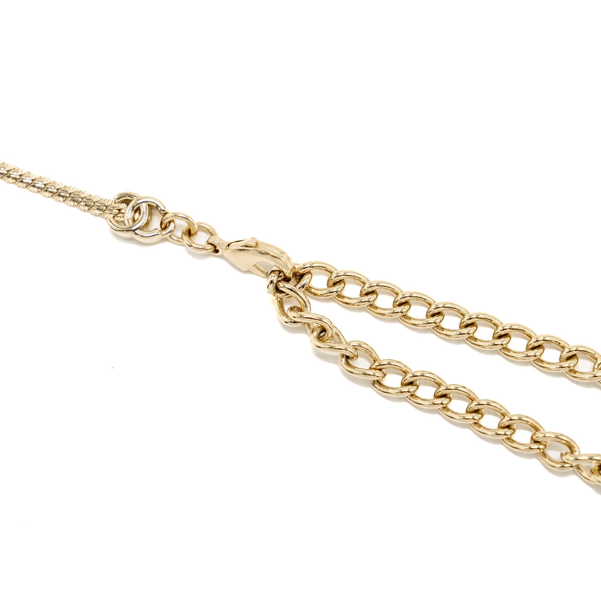 CHANEL CC LOGO LONG NECKLACE LIGHT GOLD TONE