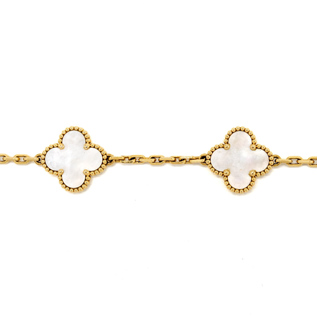 VAN CLEEF & ARPELS VINTAGE ALHAMBRA 5 MOTIF BRACELET YELLOW GOLD / WHITE MOTHER OF PEARL