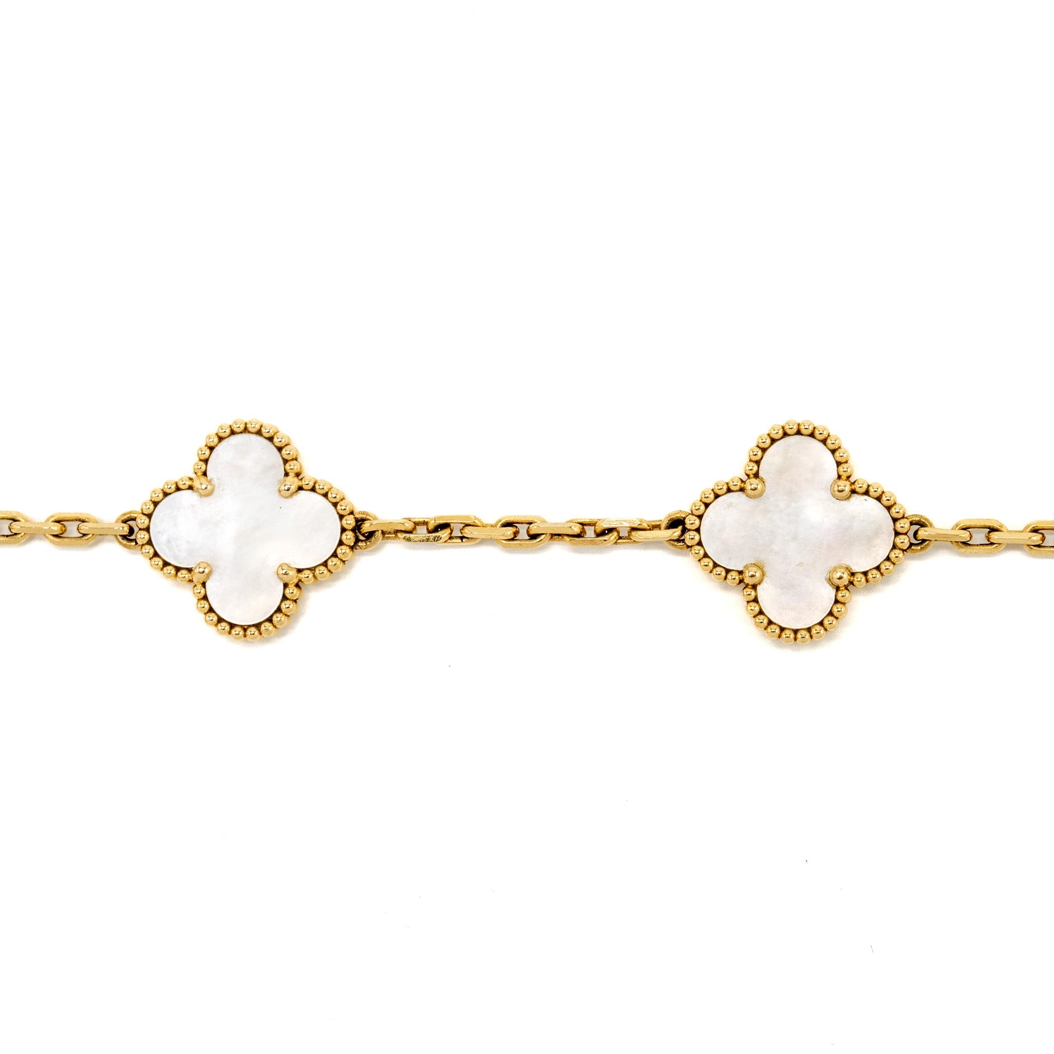 VAN CLEEF & ARPELS VINTAGE ALHAMBRA 5 MOTIF BRACELET YELLOW GOLD / WHITE MOTHER OF PEARL