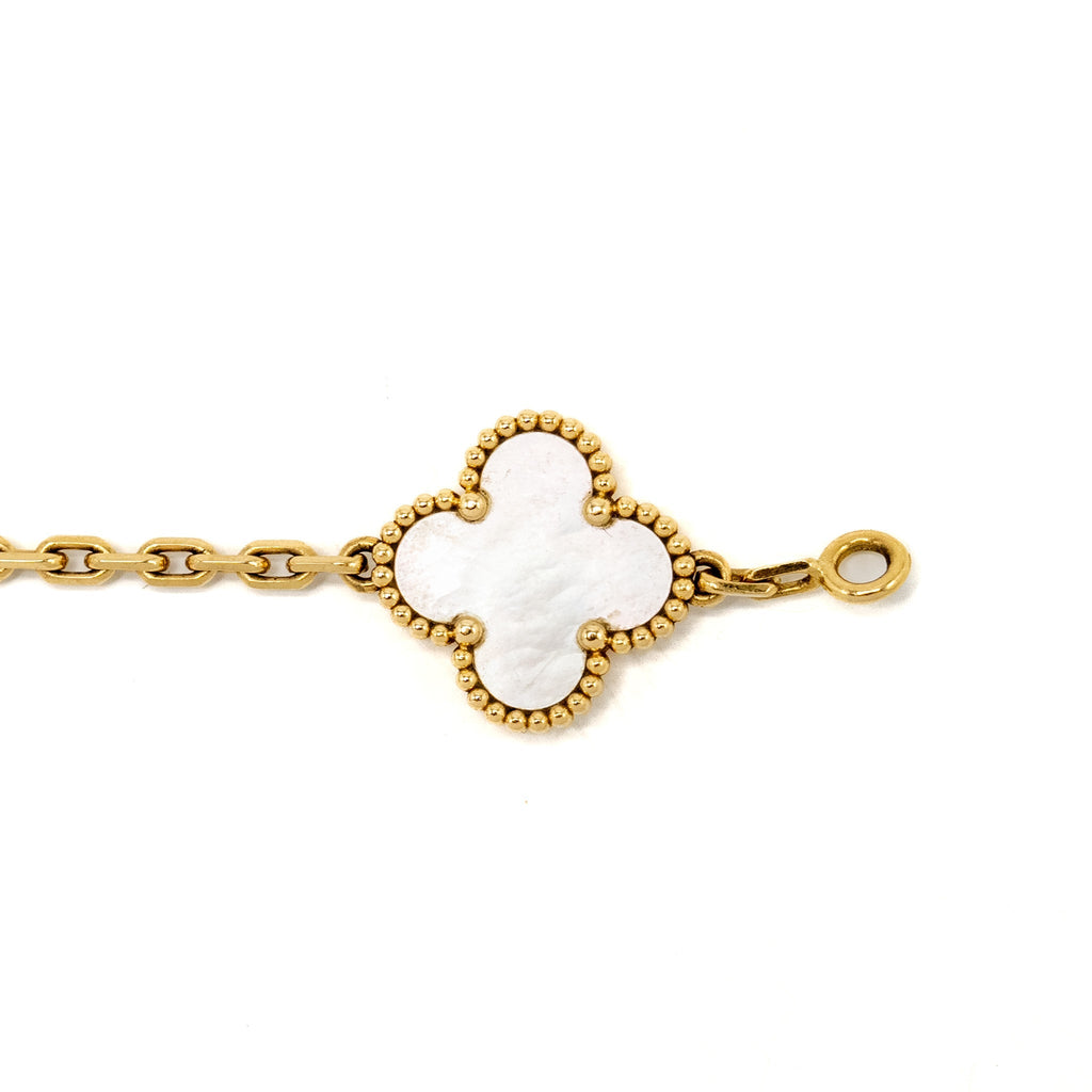 VAN CLEEF & ARPELS VINTAGE ALHAMBRA 5 MOTIF BRACELET YELLOW GOLD / WHITE MOTHER OF PEARL