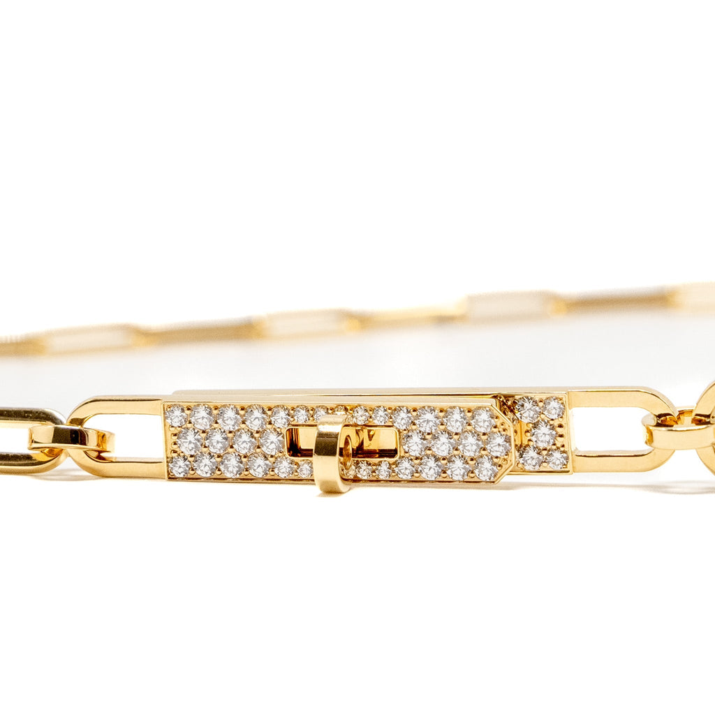 HERMES KELLY CHAINE LARIAT NECKLACE, SMALL MODEL, YELLOW GOLD/ DIAMONDS