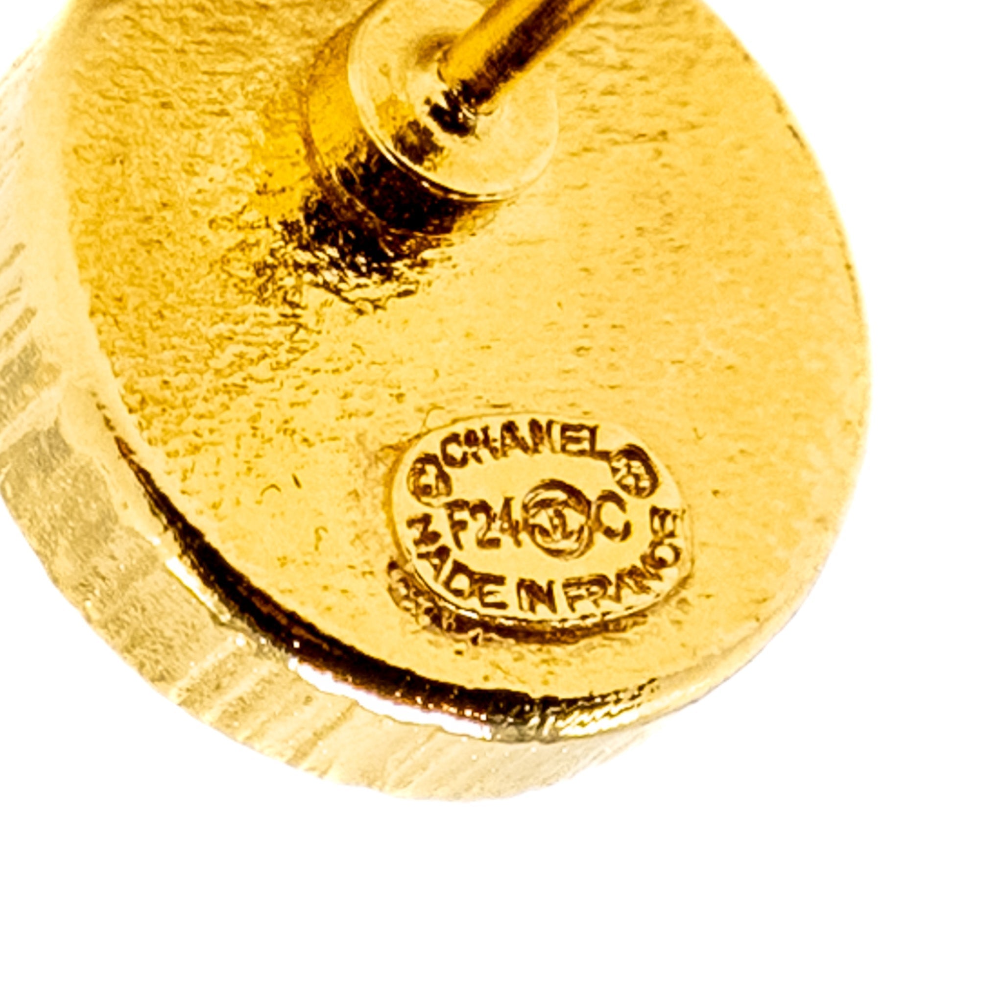 CHANEL ROUND CC LOGO EARRING BLACK/GOLD TONE