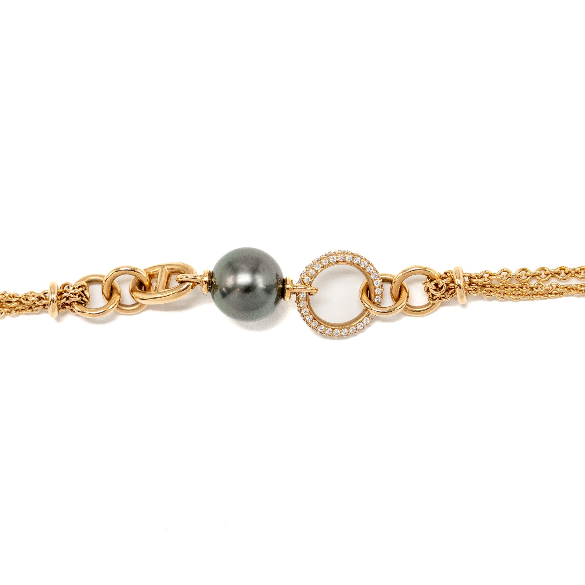 HERMES ALBERTINE BRACELET ROSE GOLD/ DIAMONDS / TAHITIAN BLACK PEARL
