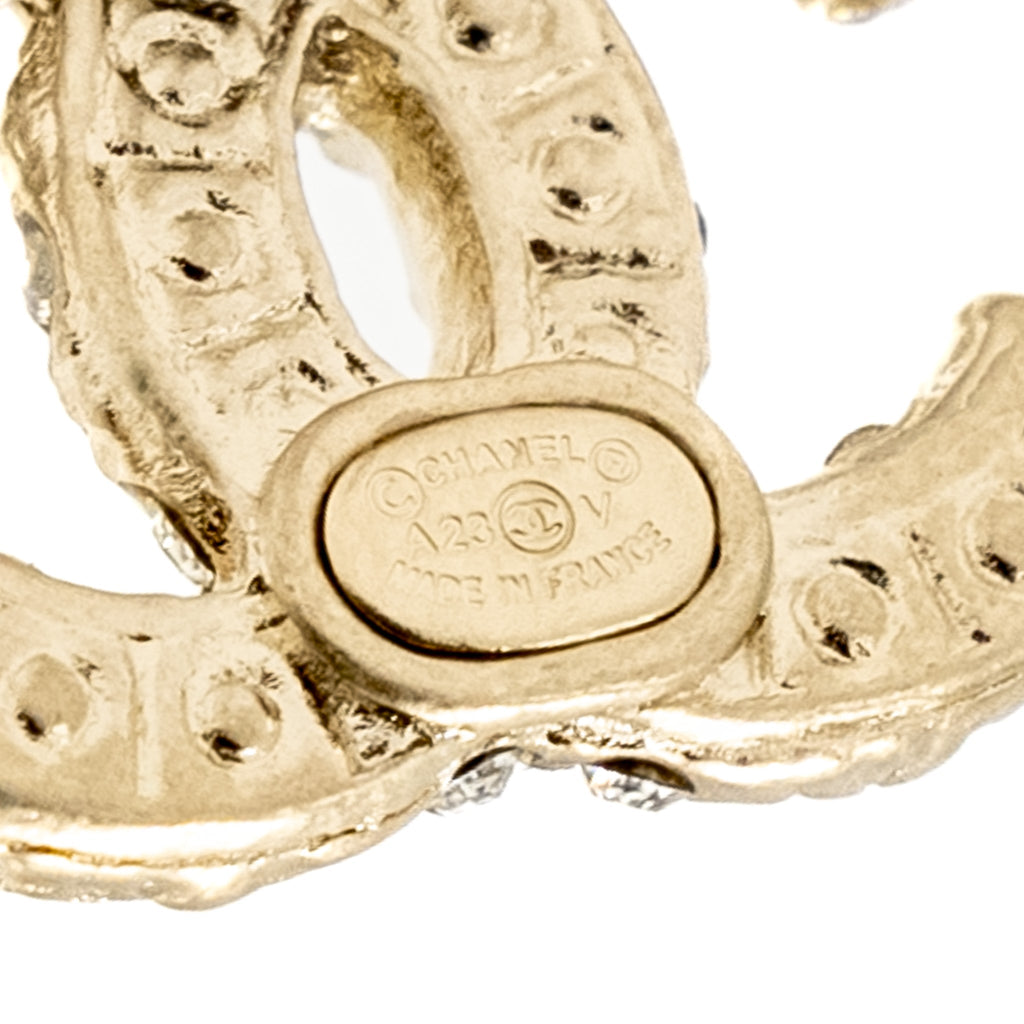 CHANEL CC LOGO EARRINGS PEARL/CRYSTAL LIGHT GOLD TONE