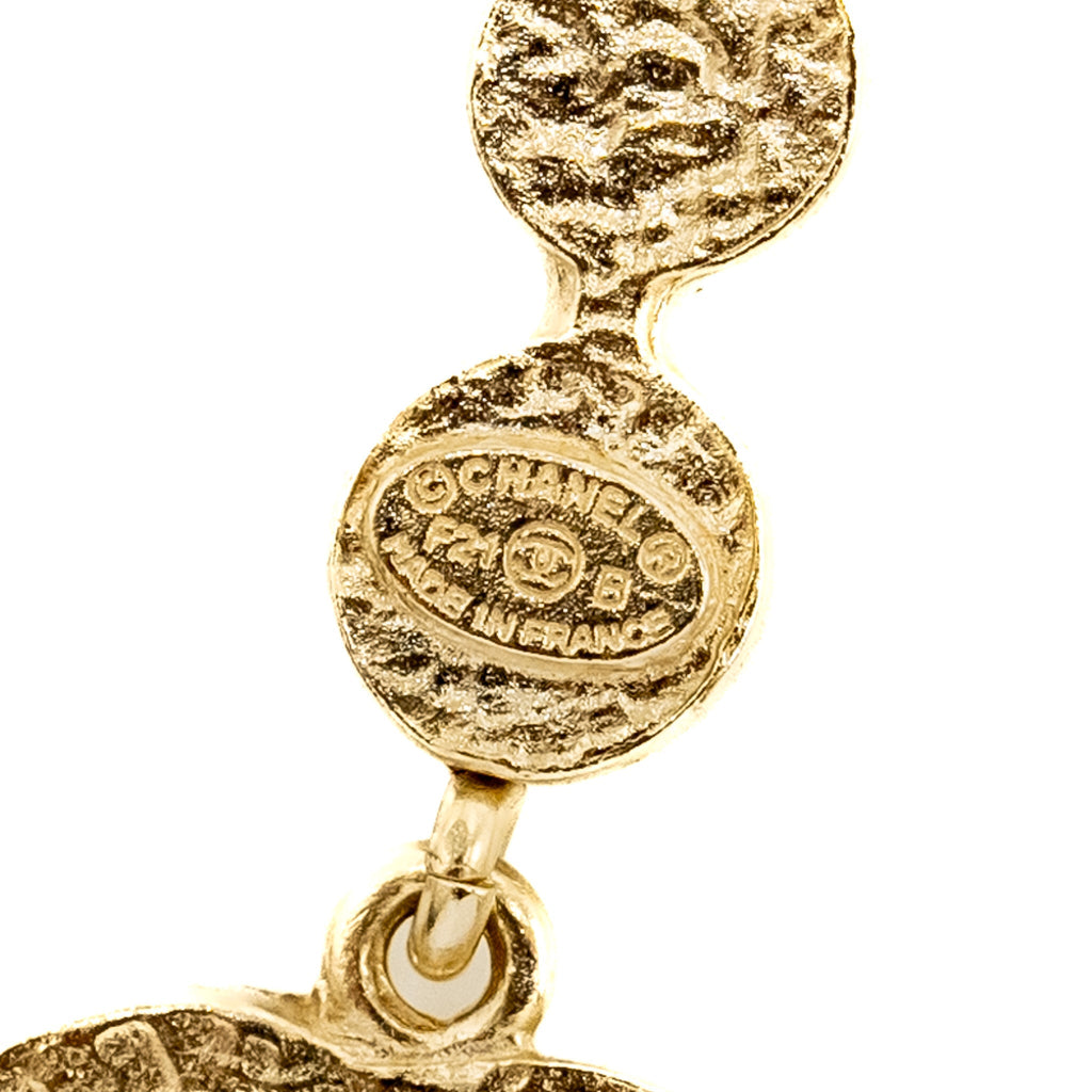 CHANEL CC LOGO DROPPED EARRINGS CRYSTAL LIGHT GOLD TONE