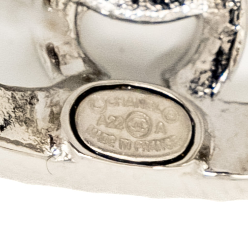 CHANEL MINI HOOP EARRINGS WITH CRYSTAL SILVER TONE