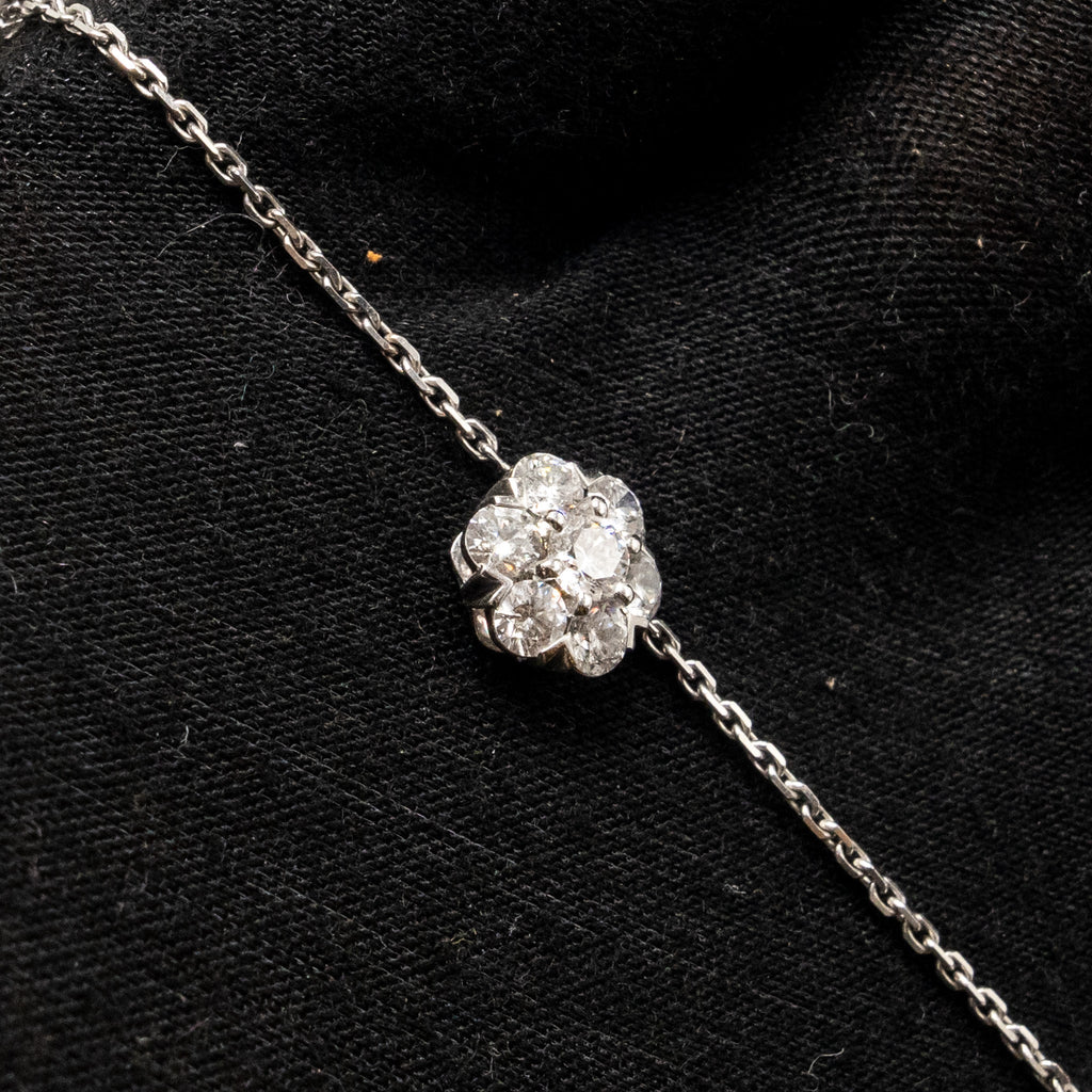 VAN CLEEF & ARPELS FLEURETTE 5-FLOWER NECKLACE LARGE MODEL WHITE GOLD DIAMONDS