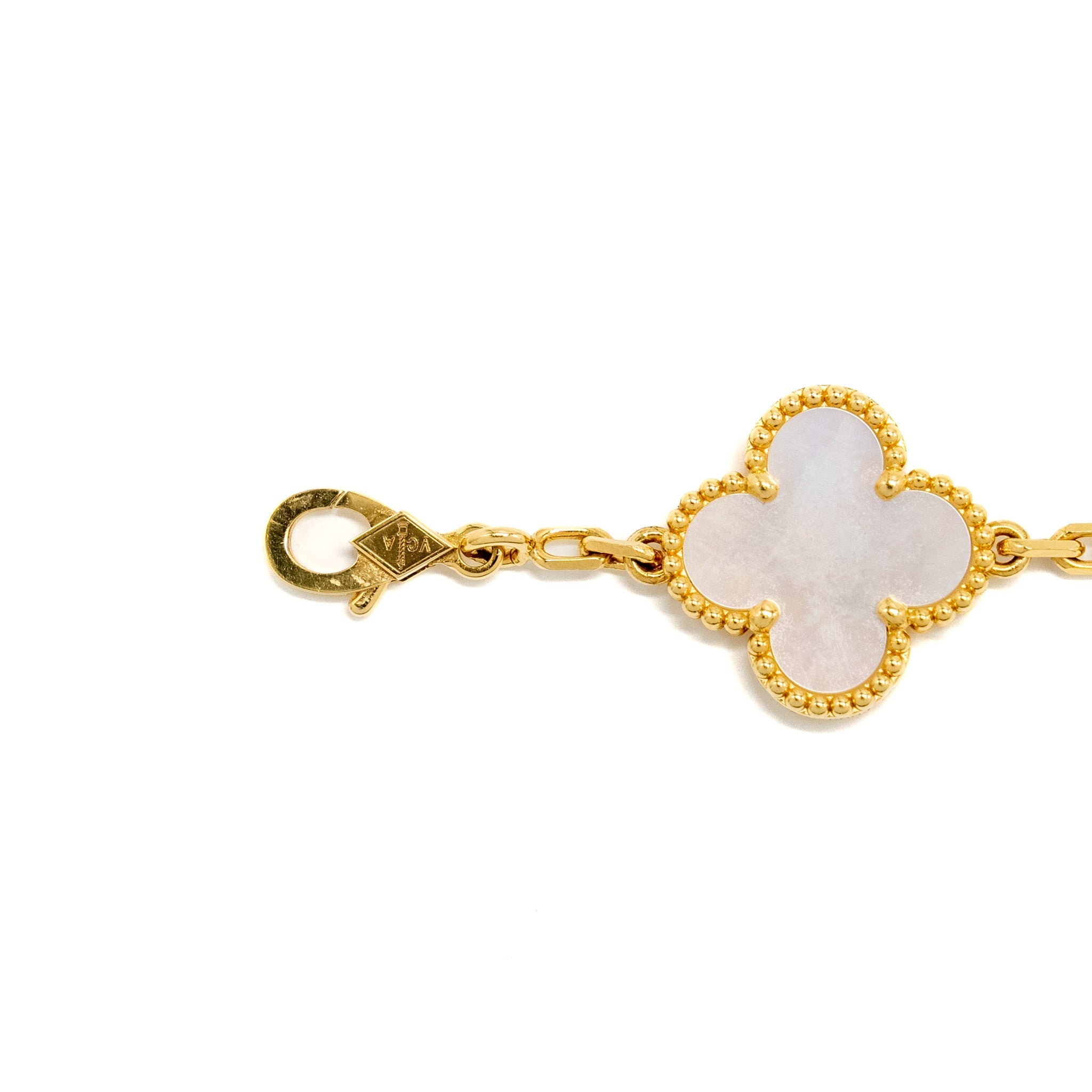 VAN CLEEF AND ARPELS VINTAGE ALHAMBRA BRACELET 5 MOTIFS 18K YELLOW GOLD / MOTHER OF PEARL
