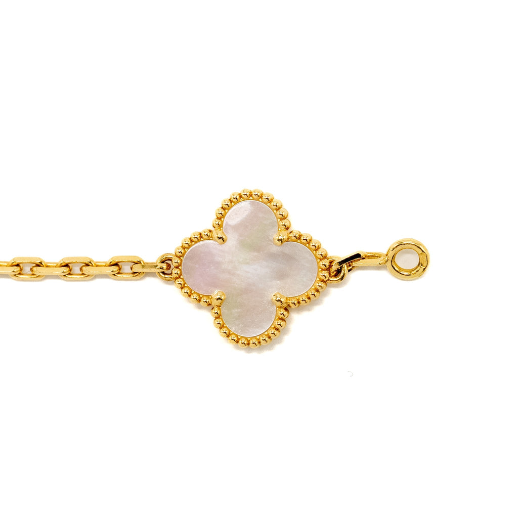 VAN CLEEF AND ARPELS VINTAGE ALHAMBRA BRACELET 5 MOTIFS 18K YELLOW GOLD / MOTHER OF PEARL