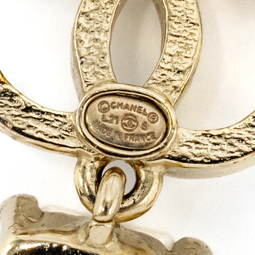 CHANEL CC LOGO SQUARE DROP EARRINGS WITH CRYSTAL LIGHT GOLD TONE