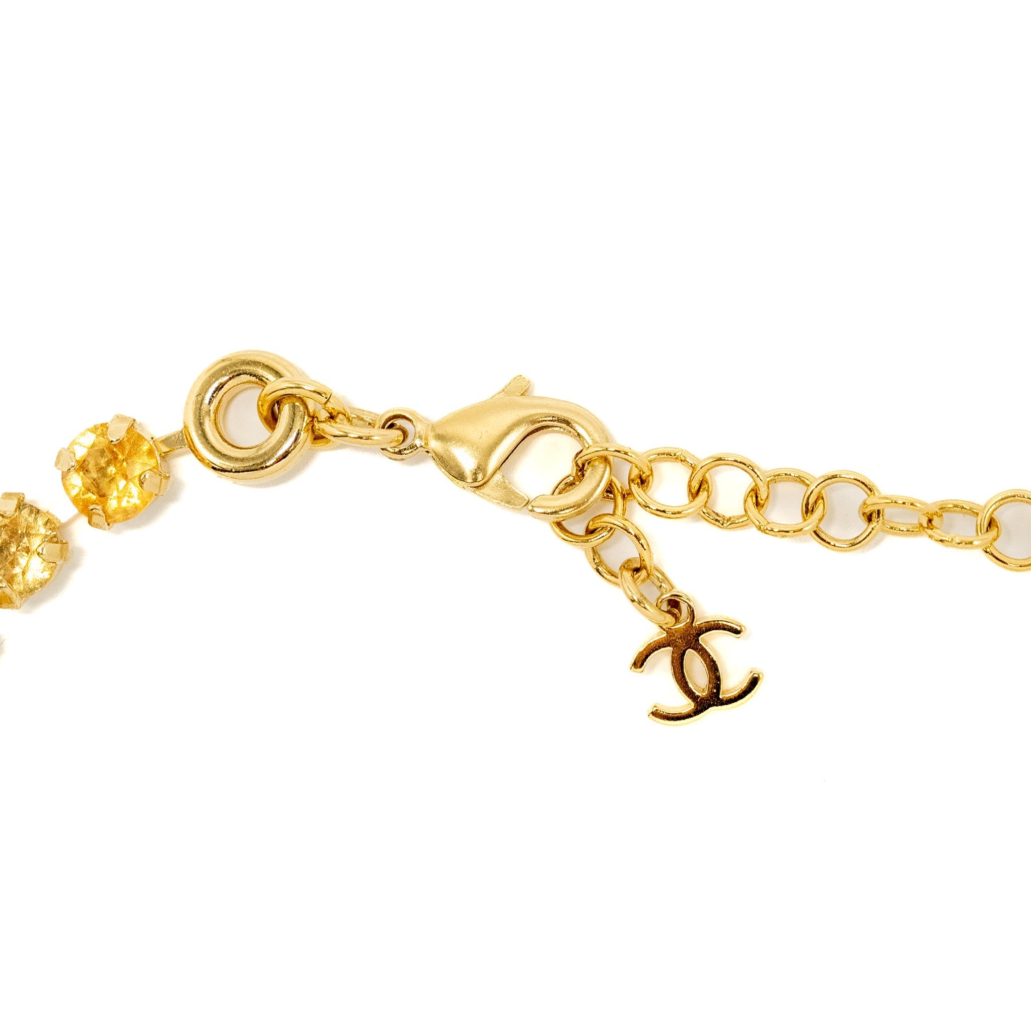 CHANEL CC LOGO DROPPED NECKLACE/CHOCKER MULTICOLOUR CRYSTAL GOLD TONE