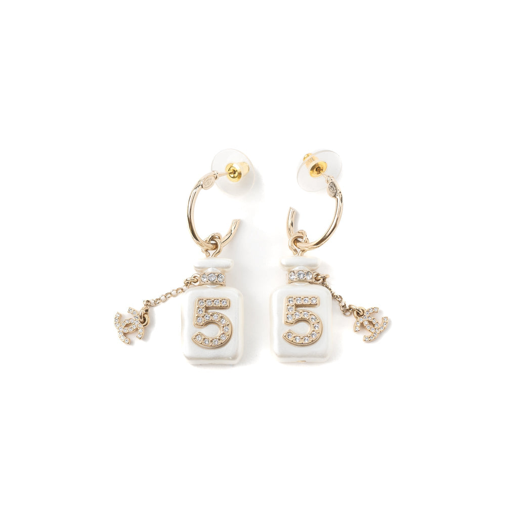 CHANEL NO.5 PERFUME EARRING LIGHT GOLD TONE
