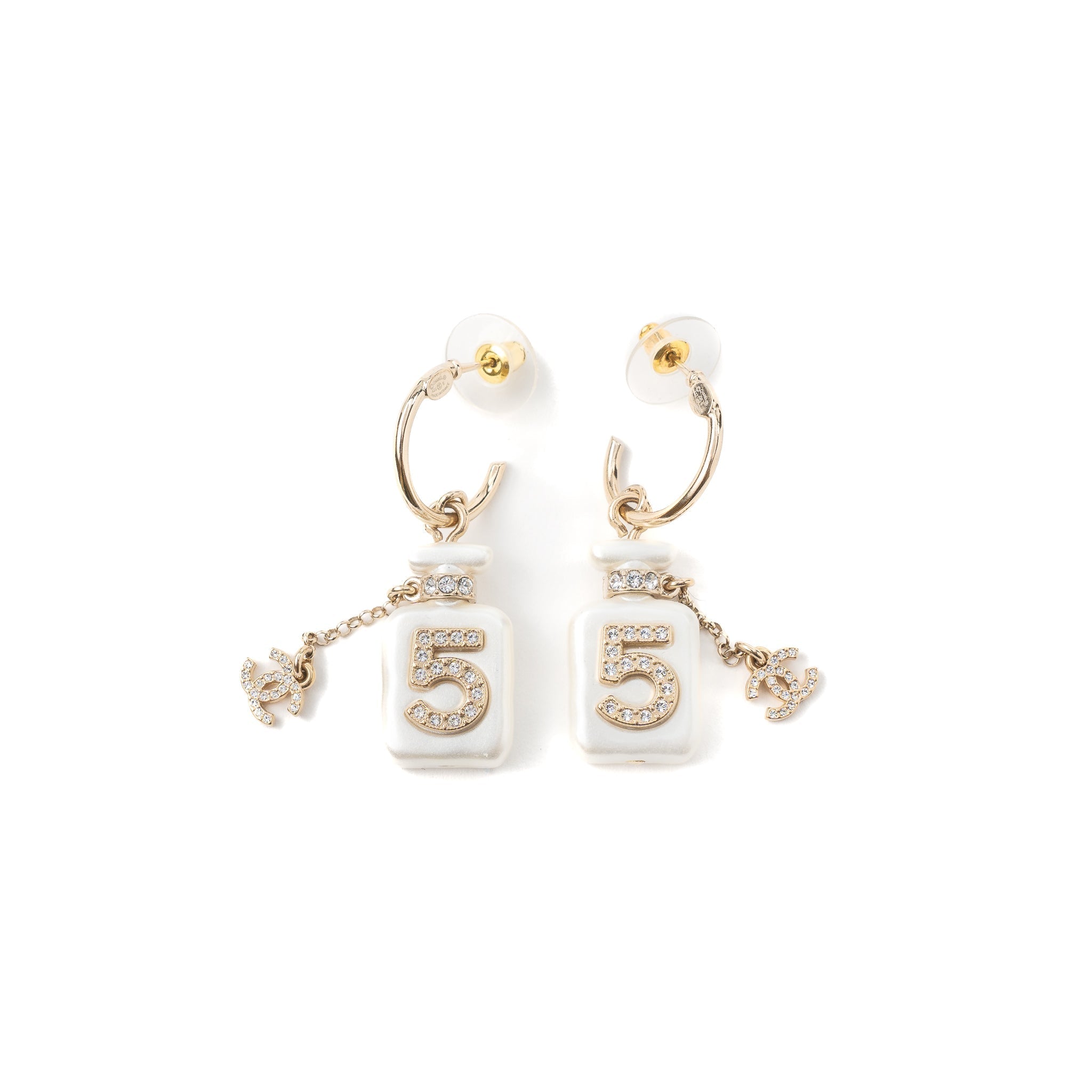 CHANEL NO.5 PERFUME EARRING LIGHT GOLD TONE