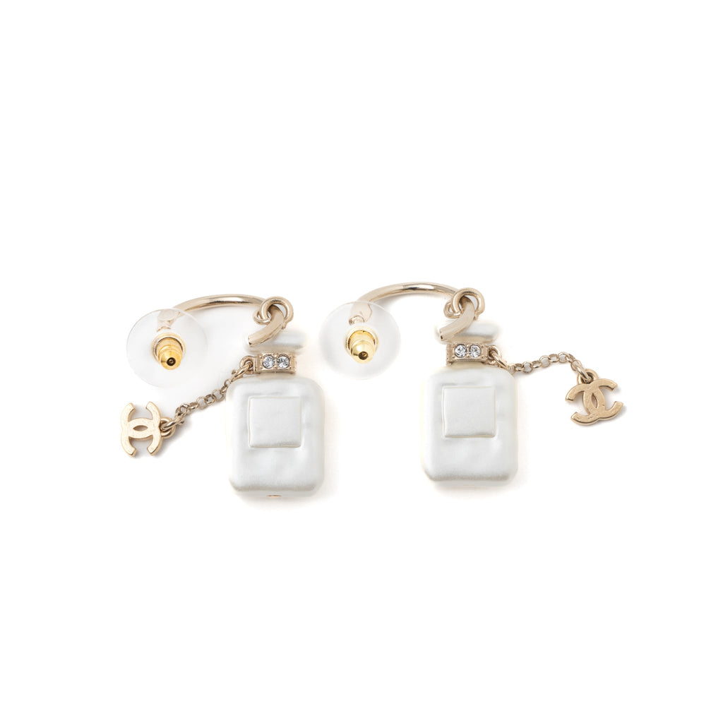 CHANEL NO.5 PERFUME EARRING LIGHT GOLD TONE