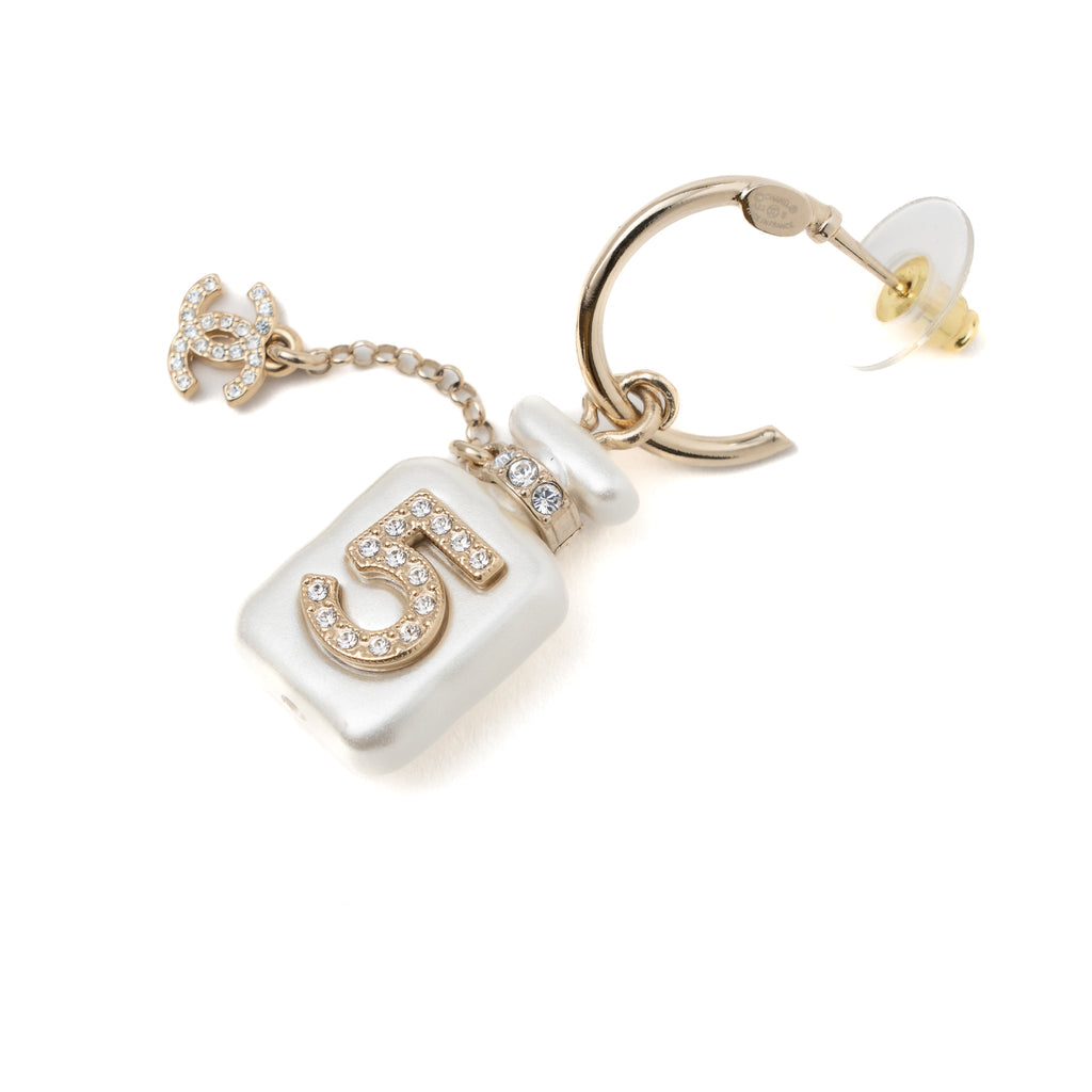 CHANEL NO.5 PERFUME EARRING LIGHT GOLD TONE