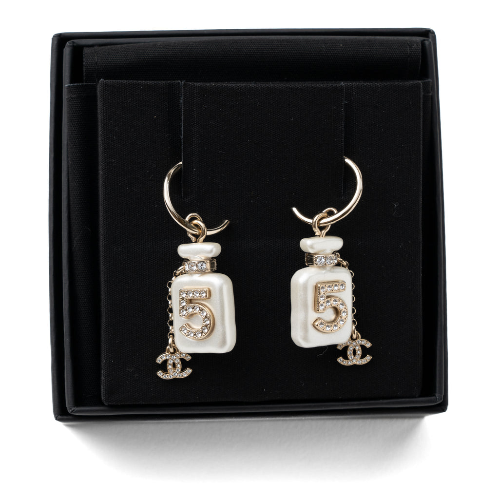 CHANEL NO.5 PERFUME EARRING LIGHT GOLD TONE