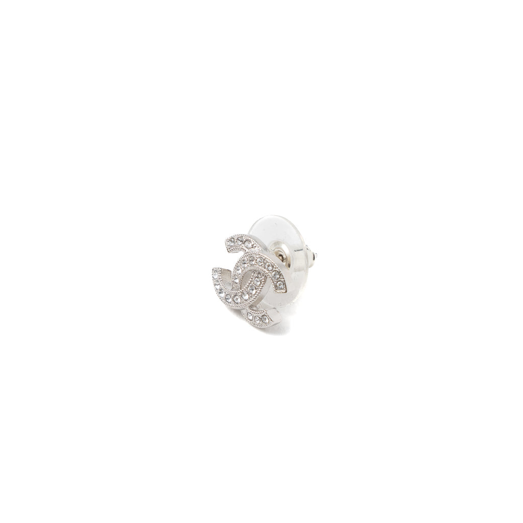 CHANEL CLASSIC MINI CC LOGO EARRINGS SILVER TONE