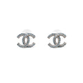 CHANEL CC LOGO CRYSTAL EARRING SLIVER TONE