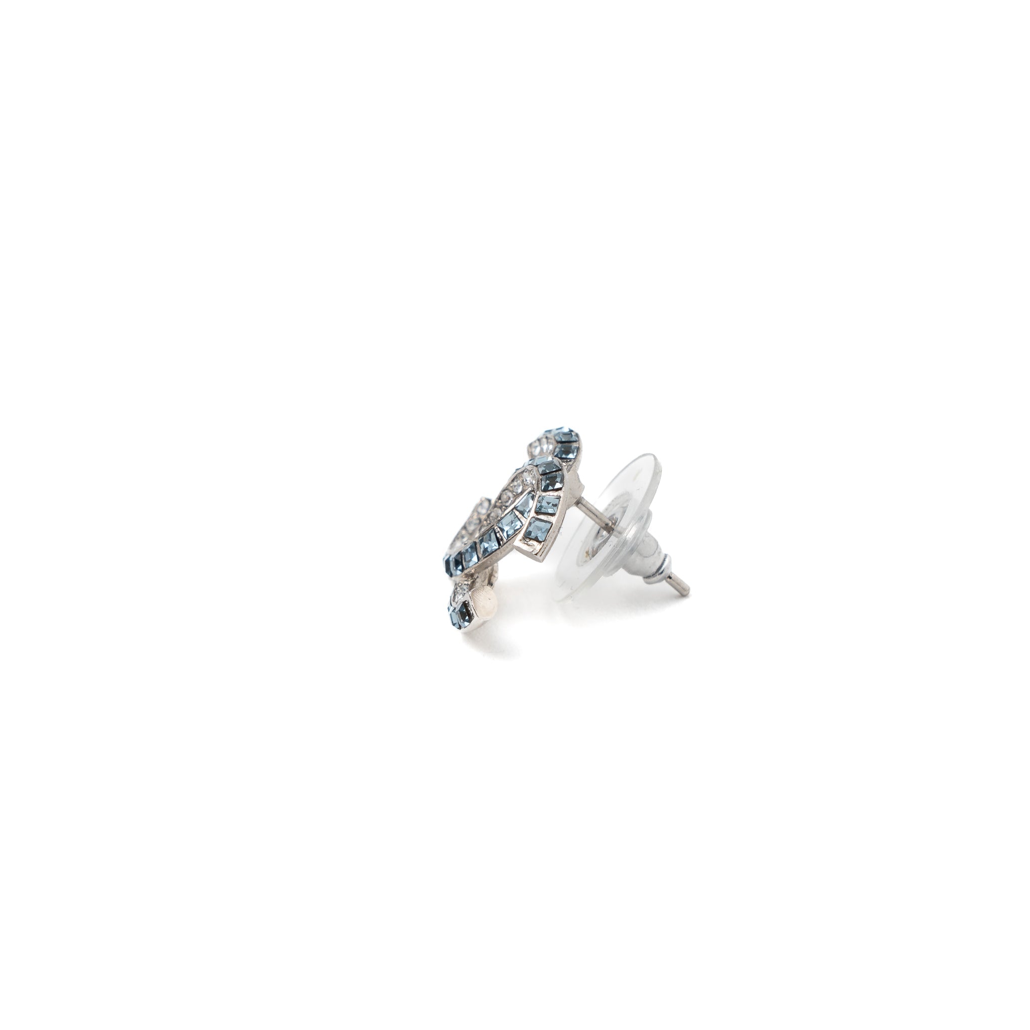CHANEL CC LOGO CRYSTAL EARRING SLIVER TONE