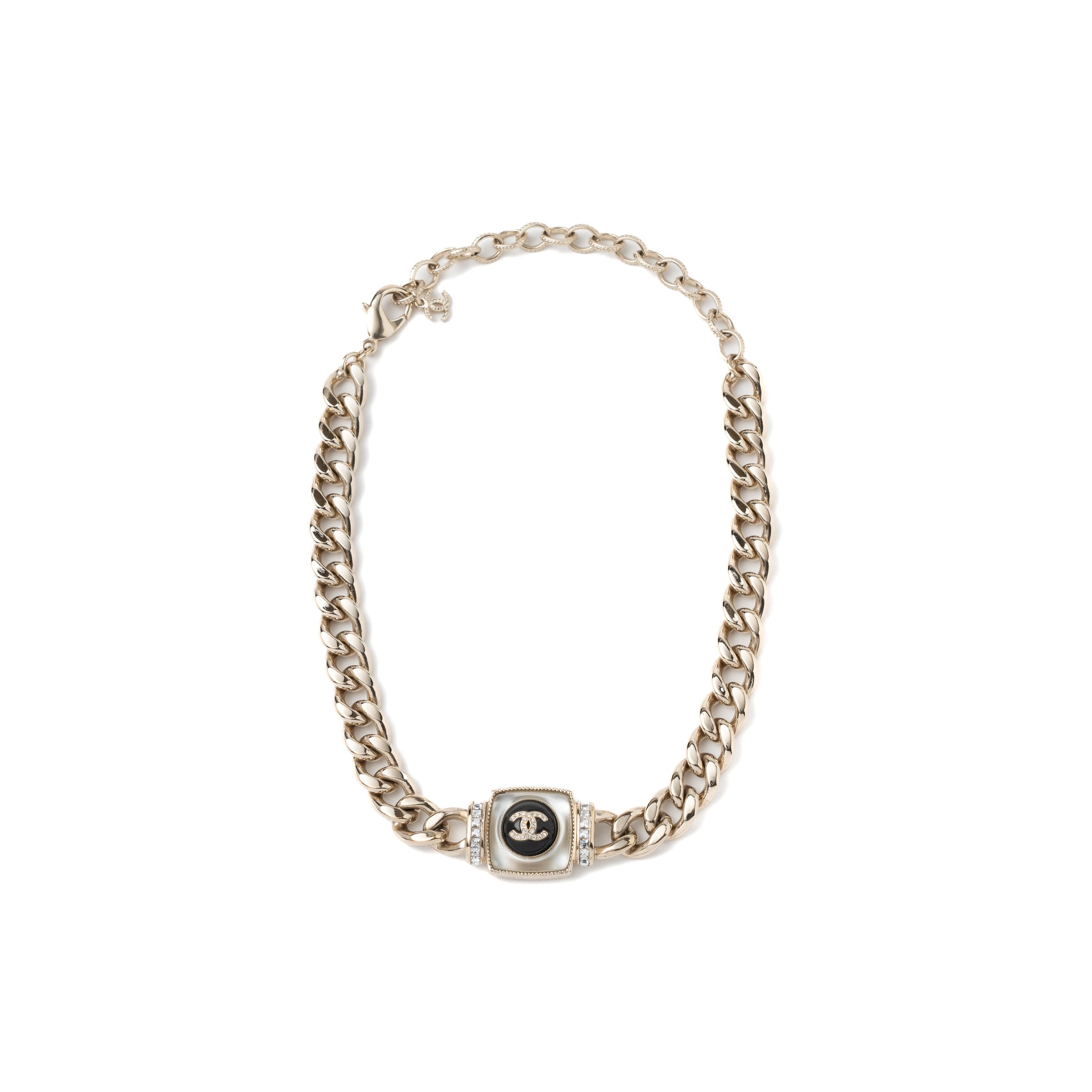 CHANEL SQUARE STUD WITH CRYSTAL CC LOGO CHOKER LGHW