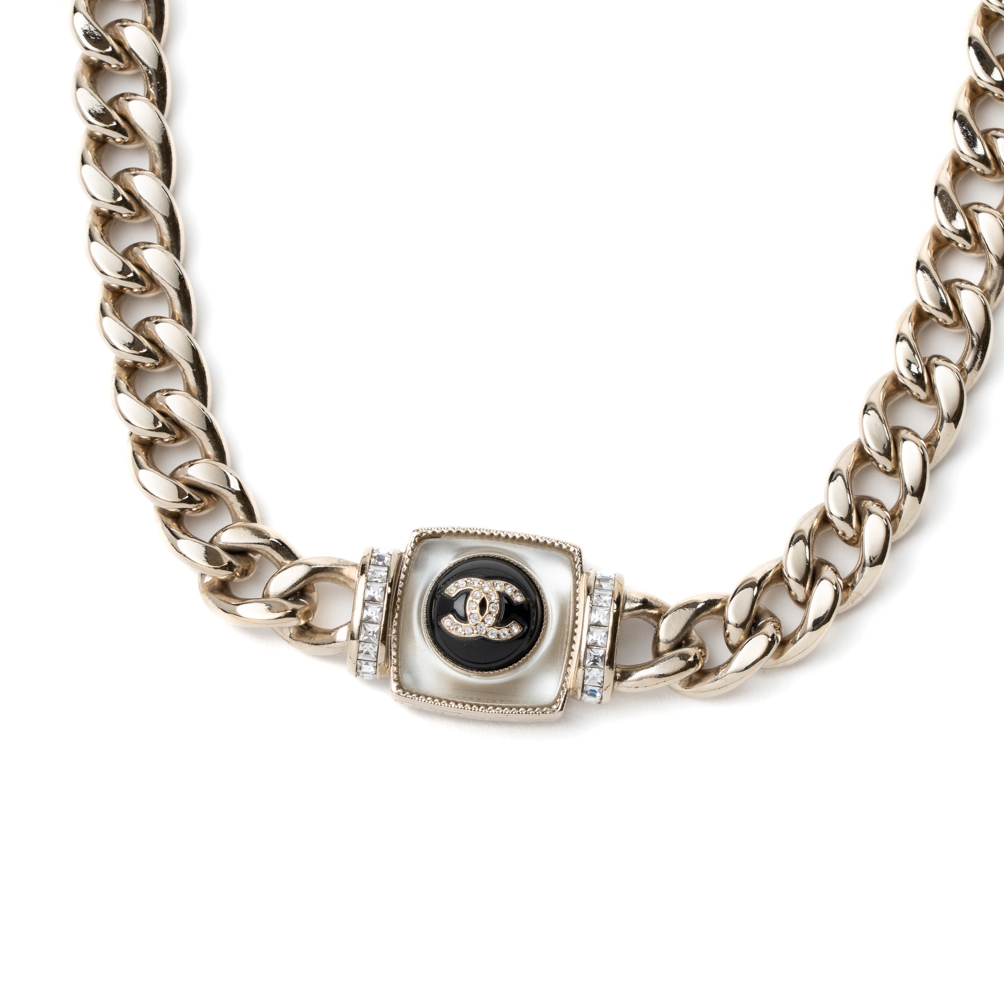 CHANEL SQUARE STUD WITH CRYSTAL CC LOGO CHOKER LGHW