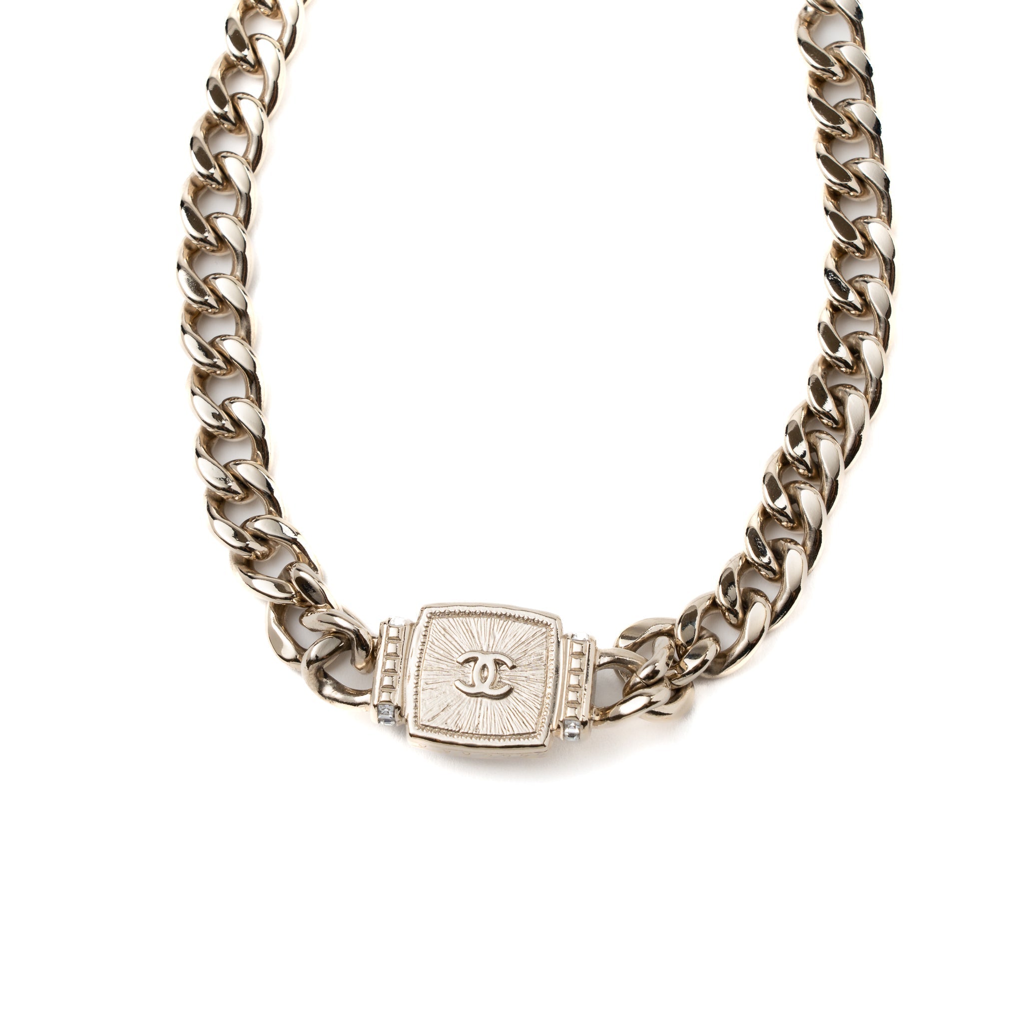 CHANEL SQUARE STUD WITH CRYSTAL CC LOGO CHOKER LGHW